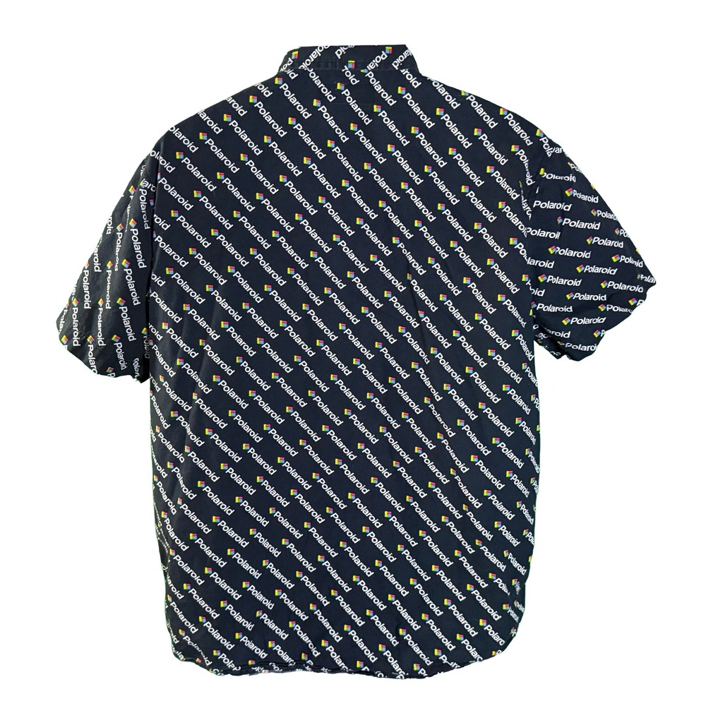 Propeller Polaroid Logo Button Down Shirt Mens Large Black Short Sleeve Retro - Picture 3 of 4